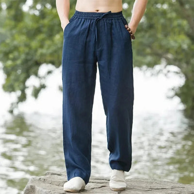 COTTON-LINEN STRAIGHT TROUSERS