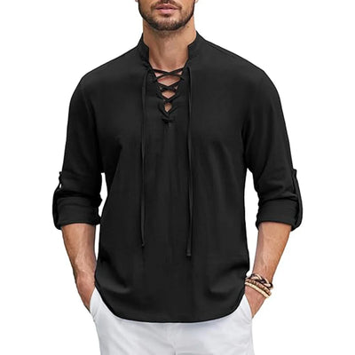 COTTON-LINEN LACE-UP SHIRT