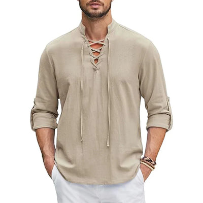 COTTON-LINEN LACE-UP SHIRT