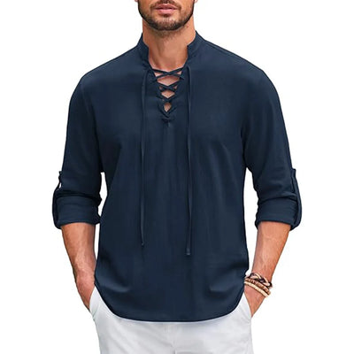 COTTON-LINEN LACE-UP SHIRT