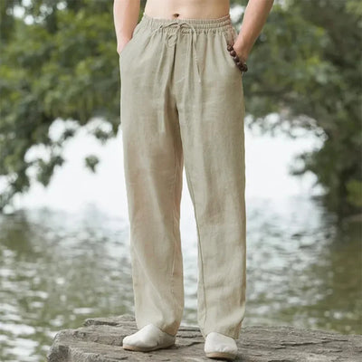COTTON-LINEN STRAIGHT TROUSERS