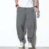 RELAXED COTTON-LINEN STRIPED HAREM PANTS