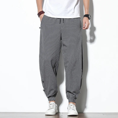 RELAXED COTTON-LINEN STRIPED HAREM PANTS
