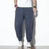 RELAXED COTTON-LINEN STRIPED HAREM PANTS