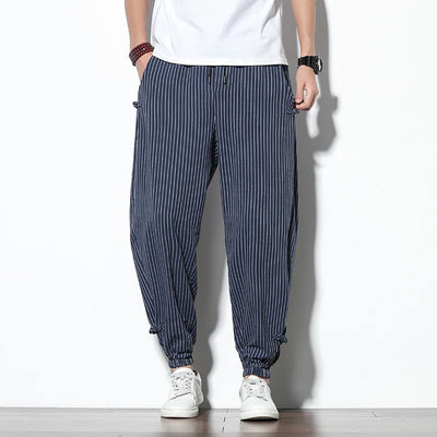 RELAXED COTTON-LINEN STRIPED HAREM PANTS
