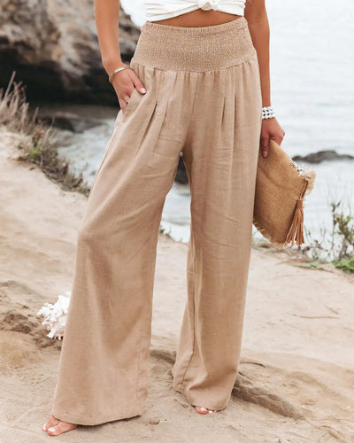 HIGH-WAIST WIDE-LEG SUMMER TROUSERS