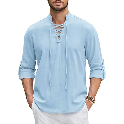 COTTON-LINEN LACE-UP SHIRT