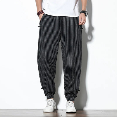 RELAXED COTTON-LINEN STRIPED HAREM PANTS