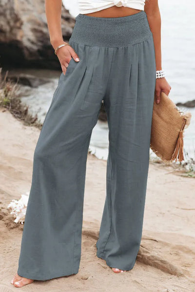 HIGH-WAIST WIDE-LEG SUMMER TROUSERS